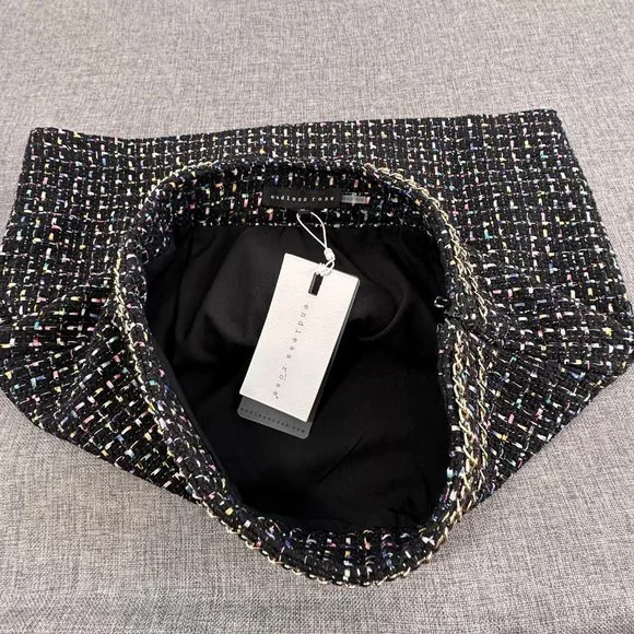 Endless Rose Tweed Skirt Black/ Multicolor Medium Gold Chain on Waistline Lined - Picture 4 of 16